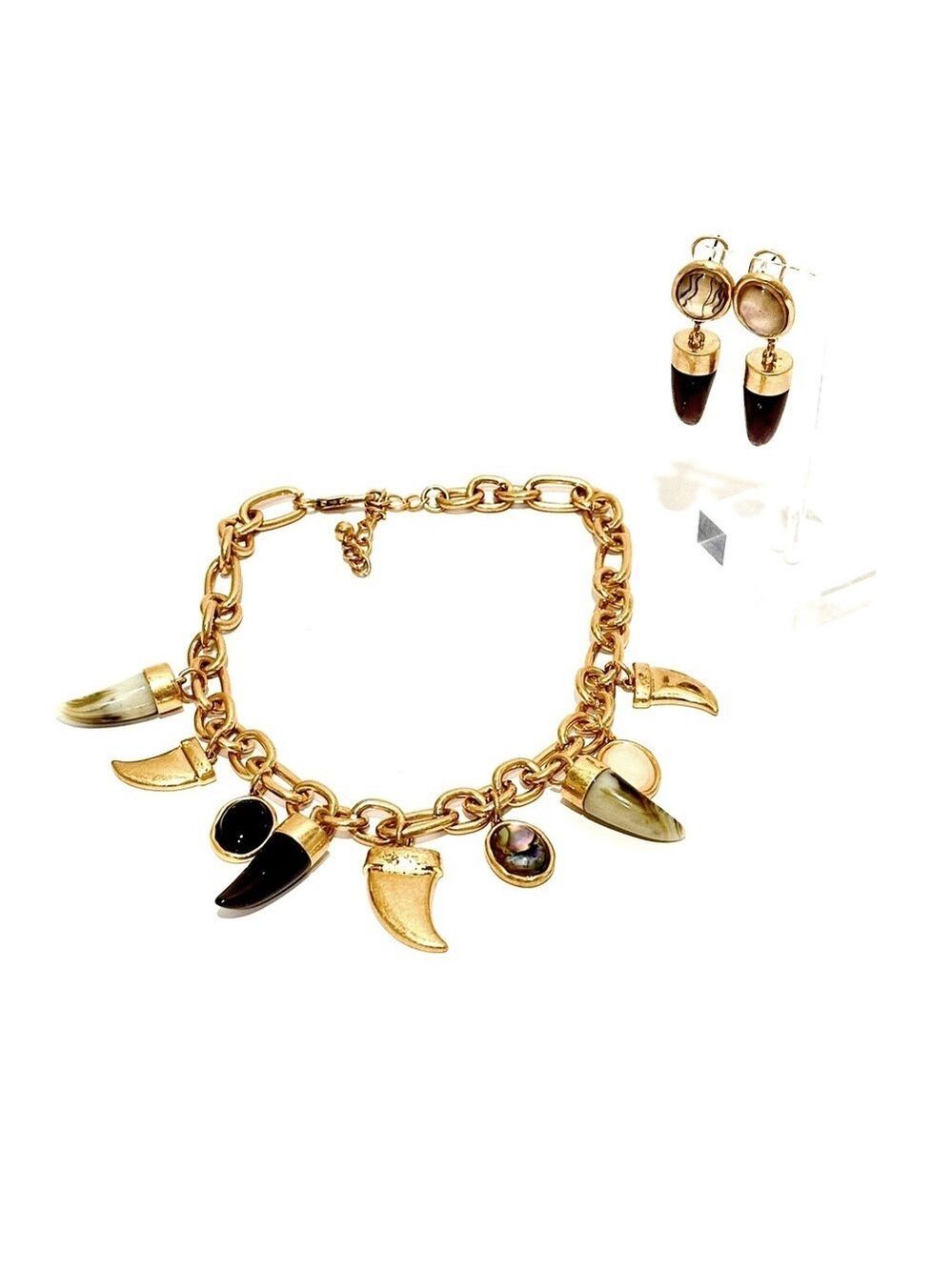 ZARA | Golden Tortoise Horn w Gemstone Lucky Charm Chunky Necklace | NWOT - Picture 6 of 6